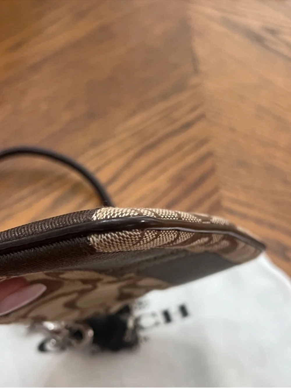 Coach Signature Canvas Brown Wristlet Coin Pouch w/ Dust Bag LIKE NEW